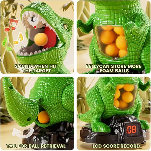 Miniatura 2 de Disparo de dinosaurios movibles para juguetes para niños de 4 a 6 años, juegos electrónicos para niños con lanzador de bomba de aire, registro