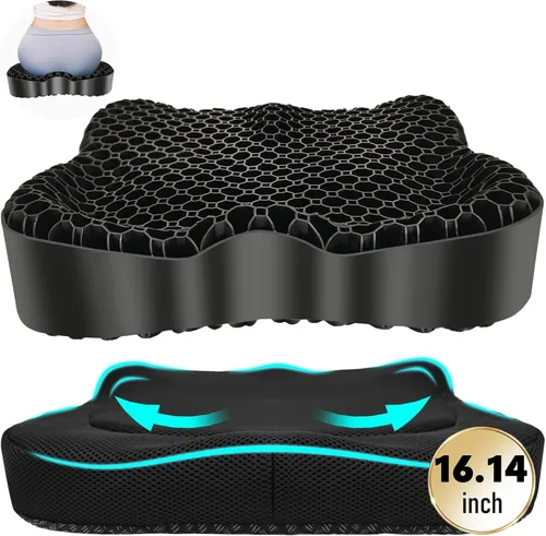 Cojín de Asiento de Gel Refrescante, Diseño de Panal Grueso y Transpirable que Absorbe los Puntos de Presión, Cojín de Gel con Funda Antideslizante,