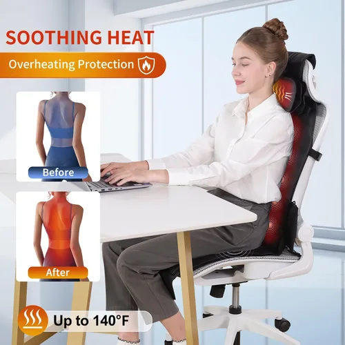 Miniatura 4 de Cojín de masaje Shiatsu, masajeador de espalda con calor para espalda completa, masajeador de asiento con soporte para el cuello, adecuado