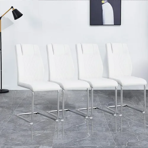 Miniatura 15 de Juego de 4 sillas de comedor, sillas de cocina, sillas de metal modernas con asiento acolchado de piel sintética con respaldo alto y patas cromadas