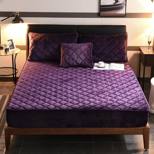 Miniatura 16 de Sábana de cama de calidad de hotel, funda protectora de colchón de terciopelo cristalino grueso cálido de color puro para camas individuales, Azul