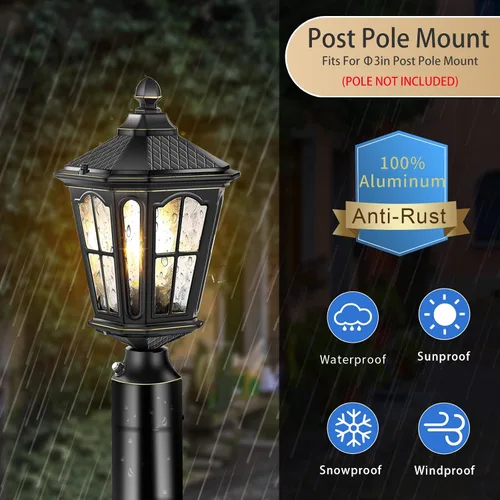 Miniatura 4 de Luces de poste del atardecer al amanecer cableadas de 120 V con base de montaje en muelle, lámpara de poste antioxidante para exteriores con vidrio