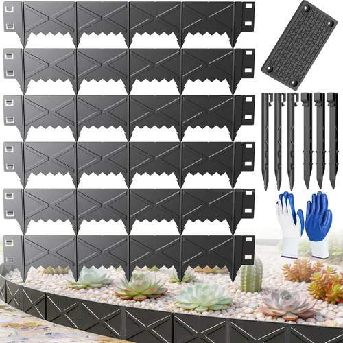 Hlogree Paquete de 6 bordes metálicos para paisajes, bordes de jardín, borde de jardín con 6 estacas de anclaje, borde de metal resistente sin
