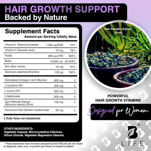 Miniatura 4 de Vitaminas para el cabello para la pérdida de cabello para mujeres – Biotina 10000 mcg – Tratamientos para el crecimiento del cabello para mujeres