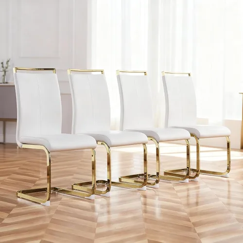 Miniatura 20 de Juego de 2 sillas de comedor modernas con esponja de alta densidad tapizada y patas de metal, sillas para comedor, sillas de comedor de piel