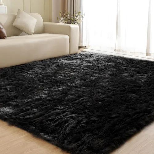 Miniatura 87 de ORINOVA Alfombras de pelo sintético lavable de color gris plateado claro para dormitorio, alfombra de felpa para sala de estar, alfombra