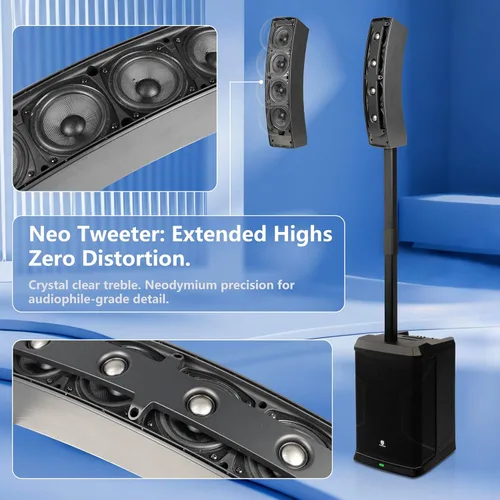 Miniatura 5 de PRORECK 900EX - Sistema PA portátil de columna de matriz de línea pico de 2000 W, subwoofer alimentado de 12 pulgadas con DSP integrado, TWS