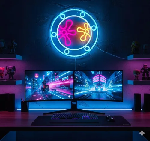 Miniatura 5 de manimo Ocean World Luces de Neón de Ojo de Buey, Letreros de Neón LED de Ojo de Buey Bajo el Mar para Decoración de Pared, Luz Nocturna USB