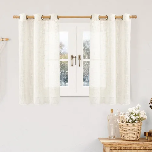Miniatura 8 de LAMIT Cortinas de lino sintético para dormitorio, paneles filtrantes de luz, cortinas de lino con protección de privacidad con ojales para ventanas