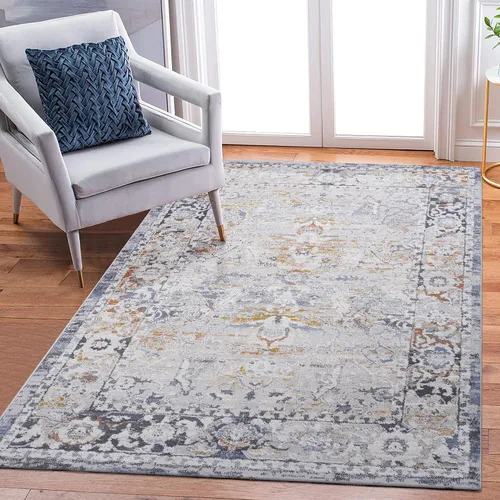 Miniatura 23 de NAAR PAYAS Collection - Alfombra de área de 6 x 9 pies, diseño de medallón crema y azul, no se desprende, resistente a las manchas, para sala