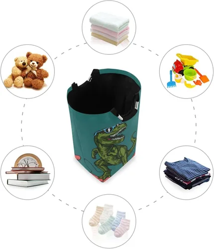 Miniatura 4 de senya Cesta de almacenamiento grande con asas, organizador plegable para ropa de guardería, juguetes, monopatín, dinosaurio