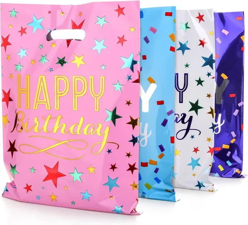 PintreeLand Bolsas de regalo de 6.7 x 9.8 pulgadas para fiesta de cumpleaños, 40 unidades, bolsas de regalo de botín de plástico a granel para B