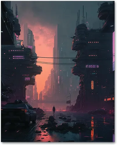 Miniatura 13 de My Vinyl Story Póster impreso de Ciudad Cyber Punk City para decoración de pared, arte de pared moderno, decoración estética, impresiones de 16 x 20