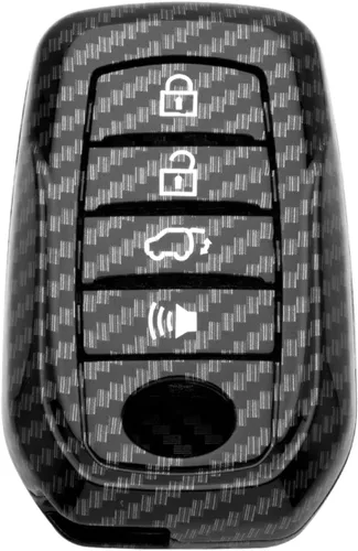 Miniatura 8 de x xotic tech Funda para llavero de ABS con patrón de fibra de carbono negra brillante, compatible con Toyota Land Cruiser, 4Runner Hignlander, Rav4