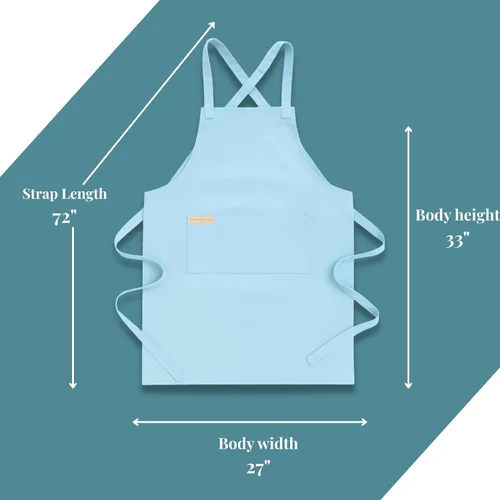 Miniatura 8 de Delantal de cocina 100% algodón con 2 bolsillos, delantal de chef ajustable para cocinar, hornear barbacoa, delantal unisex