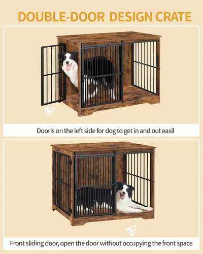 Miniatura 4 de Hzuaneri XL Jaula Grande para Perros, Mueble de Perrera de Interior de 44.1" con Puerta de Granero, Jaula Alta de Madera para Perros, Jaula Marrón