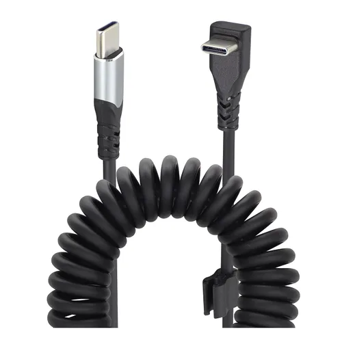 Cable USB 3.1 tipo C a tipo C, espiral de resorte de 90 grados, carga rápida y transferencia de datos, compatible con laptop, tableta, teléfono