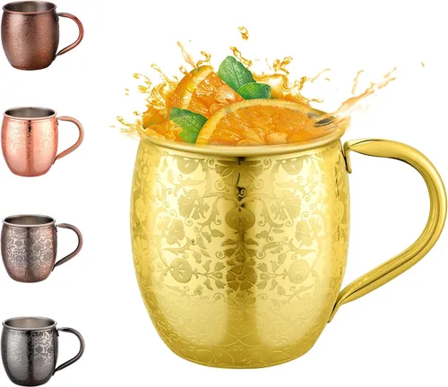 Miniatura 11 de UNISWEET Moscow Mule - Tazas de 18 onzas chapadas en cobre fina artesanía, tazas grabadas con acero inoxidable 304, para bebidas frías, cerveza, 1