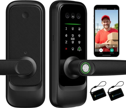 Cerradura inteligente con cámara, reconocimiento facial 3D de huellas dactilares de huellas dactilares, timbre de video, mango electrónico WiFi para