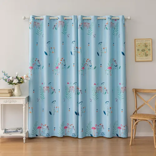 Miniatura 7 de SUOUO Cortinas opacas de doble cara con estampado de pájaros para sala de estar, flores silvestres azules, estilo bohemio, para oscurecer
