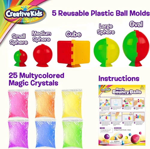 Miniatura 6 de Creative Kids Magic Bouncy Balls – Juguetes STEM DIY – Kit de ciencia para niños – 25 bolsas multicolor y 5 moldes para hasta 43 bolas Edición