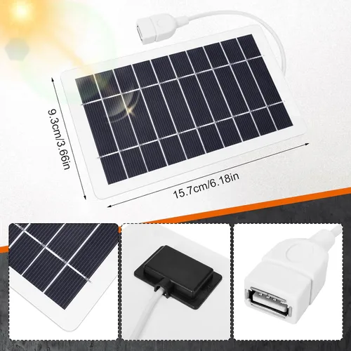 Miniatura 2 de Cargador de panel solar USB de 5 V 5 W, kit de panel solar portátil para cámara, carga de teléfono celular, campamento, senderismo, viajes al aire