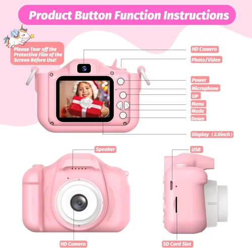 Miniatura 8 de Cámara Mejorada para Niños para Niñas, Regalos de Navidad y Cumpleaños para Niños, Cámara de Video Digital Selfie HD 1080P para Niños Pequeños