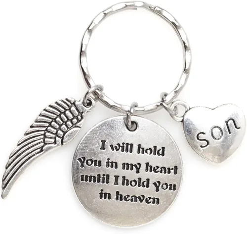 Llavero con texto en inglés "I Will Hold You in My Heart Until I Hold You in Heaven Angel Wing Family Charm Veterans Luurn Grief Sympathy