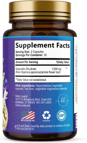 Miniatura 9 de Dihidrato de quercetina 1000 mg por porción - Bioflavonoides de primera calidad a base de plantas - Antioxidante extra fuerte Apoyo para la salud