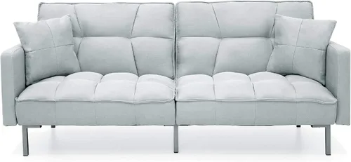Best Choice Products Sofá futón convertible de tela de lino con respaldo dividido para sala de estar, apartamento, habitación adicional, invitados