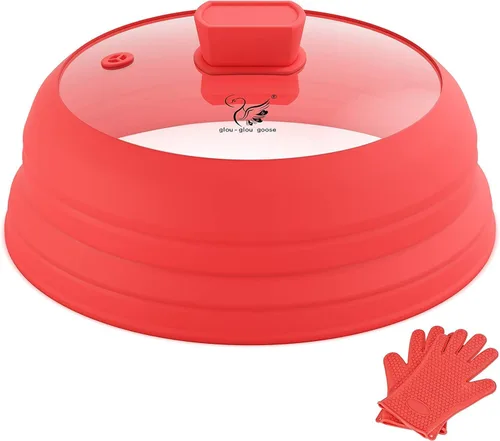 Miniatura 15 de Tapa protectora contra salpicaduras de microondas, cubierta de vidrio con silicona plegable para cubiertas de platos de 8.5 pulgadas, color negro