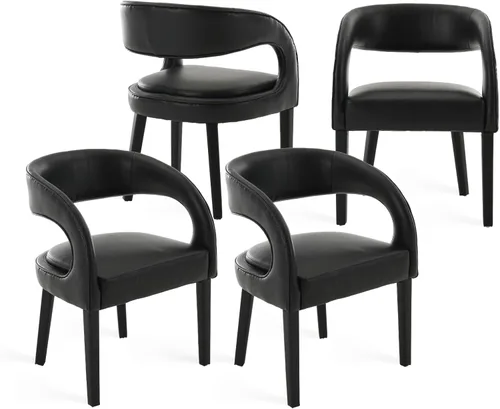 Miniatura 8 de Shunzhi Juego de 2 sillas de comedor modernas de barril, sillas tapizadas de lino para comedor con respaldo abierto, sillas de cocina, sillas