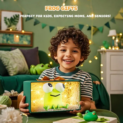 Miniatura 7 de FAMIDUO Linda luz nocturna de rana, lámpara LED de silicona esponjosa novedosa de animales, luz nocturna para guardería a 3 niveles con Verde