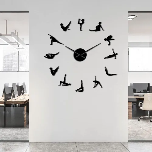 Miniatura 3 de The Geeky Days Pilates Poses - Reloj de pared con adhesivo de espejo de agujas grandes para habitación de niñas, centro de fitness