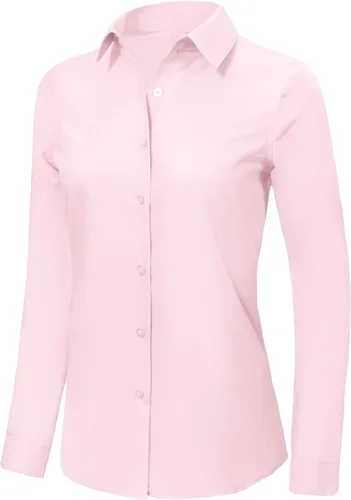 Miniatura 3 de Ruisin Camisas supersuaves sin arrugas con botones para mujer, color liso, manga larga, a rayas, formal, vestido de trabajo, blusas, tops