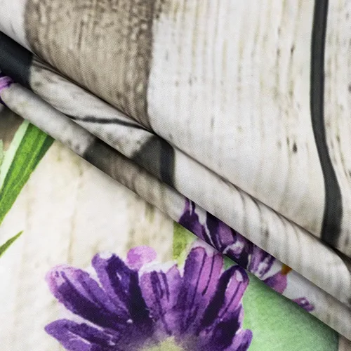 Miniatura 6 de Cortina de ducha con puerta de granero occidental para baño, lavanda púrpura y verde corona de eucalipto en tableros de madera rústica, cortina
