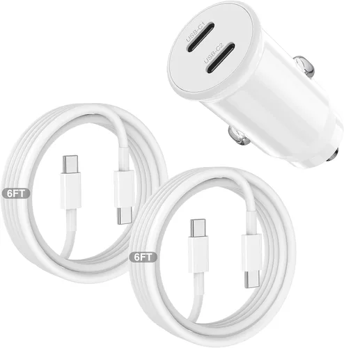 Miniatura 12 de Cargador de coche para iPhone 17 16 15 de carga rápida, cargador de coche USB C de doble puerto de 40 W con 2 cables USB C de 3 pies, adaptador