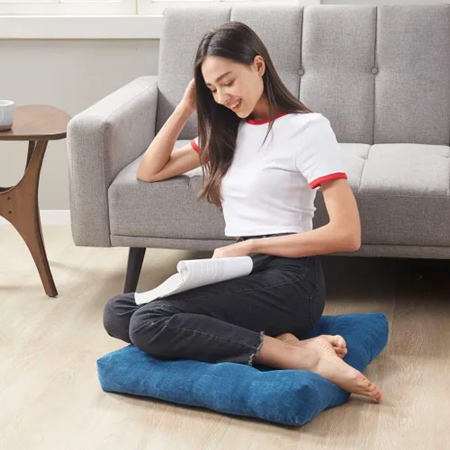 Miniatura 160 de Juego de 2 almohadas de suelo de meditación, almohadas cuadradas grandes para adultos, cojín de pana copetuda para sala de estar de tatami, gris, 22