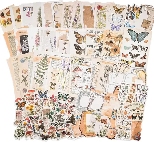 Knaid Paquete de Suministros Vintage para Álbumes de Recortes (200 Piezas) para Junk Journals, Bullet Journals, Planificadores, Calcomanías de Papel