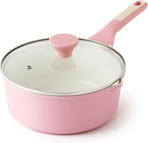 Miniatura 17 de SENSARTE Cacerola antiadherente con tapa, olla pequeña de 1.5 cuartos con revestimiento de granito suizo, mango que se mantiene fresco, olla Gris