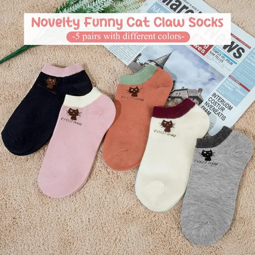 Miniatura 3 de Justay 5 Pairs Womens Cute Cat Socks Novelty Funny Cat Claw Socks Animal Fun Ankle Socks