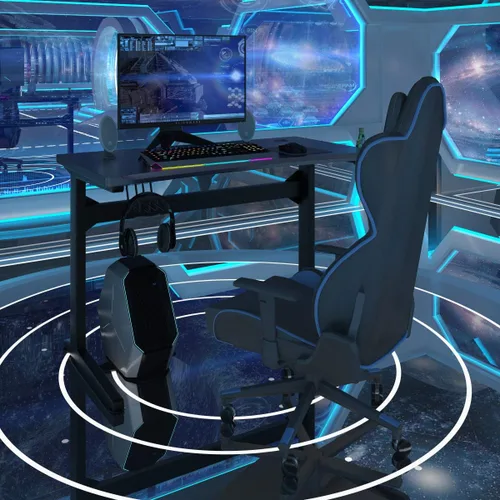 Miniatura 2 de Tangkula Escritorio ergonómico para videojuegos, escritorio ergonómico para computadora para juegos, escritorio de juegos electrónicos