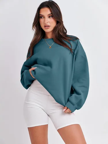 Miniatura 2 de ANRABESS Sudadera de gran tamaño para mujer, de forro polar, manga larga, cuello redondo, informal, para otoño 2023, ropa de moda