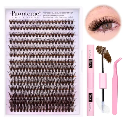 Miniatura 31 de Extensiones de pestañas Pawotence, racimos de 280 piezas, pestañas individuales en racimo, extensiones de pestañas 50D, mezcla de 9-16 mm, racimos
