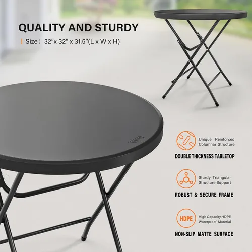 Miniatura 3 de VINGLI Mesa redonda plegable para banquetes comerciales de 32 pulgadas, mesa de comedor de café de cartas de plástico portátil para cocina o fiesta