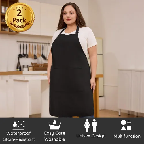 Miniatura 2 de 2 delantales de chef de talla grande, delantal profesional unisex con 2 bolsillos para cocinar, trabajar, hornear (tamaño más grande)