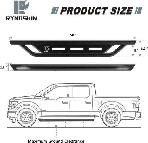 Miniatura 7 de RYNOSKIN - Estribos laterales para 2018-2025 Jeep Wrangler JL 2 puertas, pasos de roca resistentes, estribos laterales SUV de acero, barras Nerf
