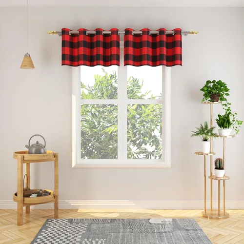 Miniatura 73 de Cortinas de 24 pulgadas de largo con diseño Buffalo Check Gingham Plaid para ventanas de cocina y baño, tratamiento para ventanas con 2 paneles