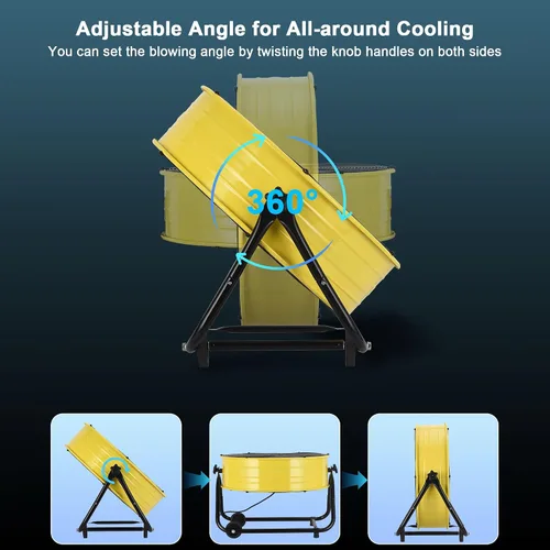 Miniatura 5 de Ventilador de tambor industrial de 24 pulgadas, ventilador de piso de alta velocidad de 8800 CFM, resistente, 3 velocidades, inclinación totalmente