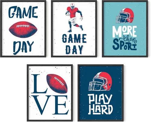 Miniatura 52 de Impresiones artísticas de fútbol americano para pared, juego de 5 (8x10) carteles de fútbol americano sin marco, decoración de sala de fútbol Niños